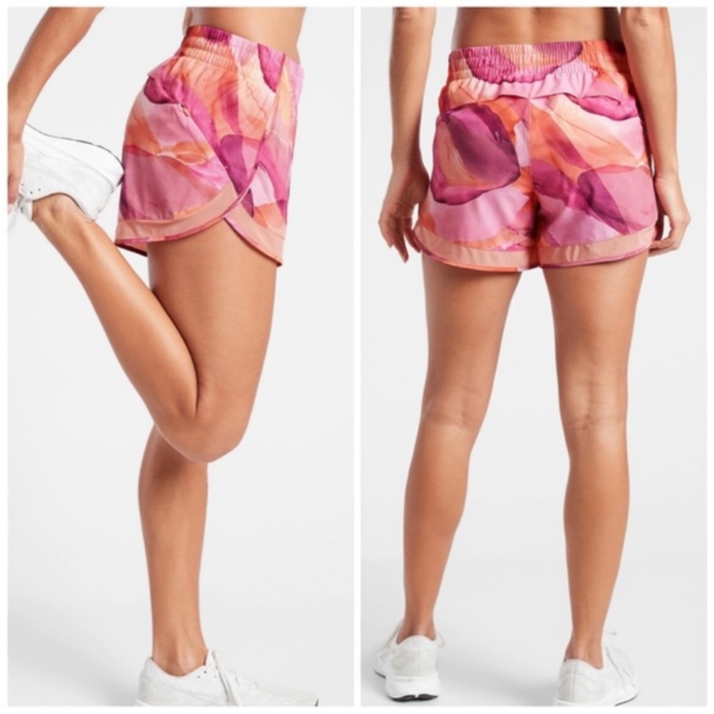 Athleta Pink Watercolor 4” Mesh Racer Run Sporty Running Shorts
